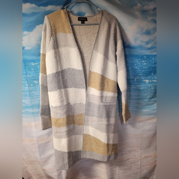 Fortune + Ivy‎ NWOT Layla Seamless  Cardigan Size Large Gray/Brown/Cream - Picture 1 of 4